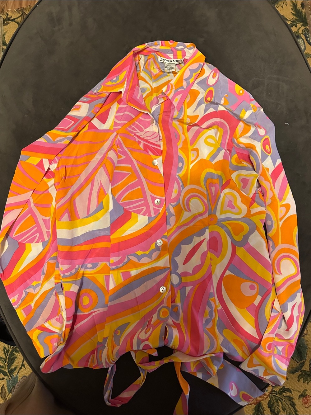 Lovera Nova Vibrant Pink & Orange Printed Button-Up Blouse